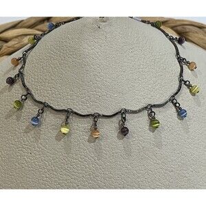 Rainbow Cats Eye Glass Dangle Bead Gunmetal Vine Link Anklet Fairycore